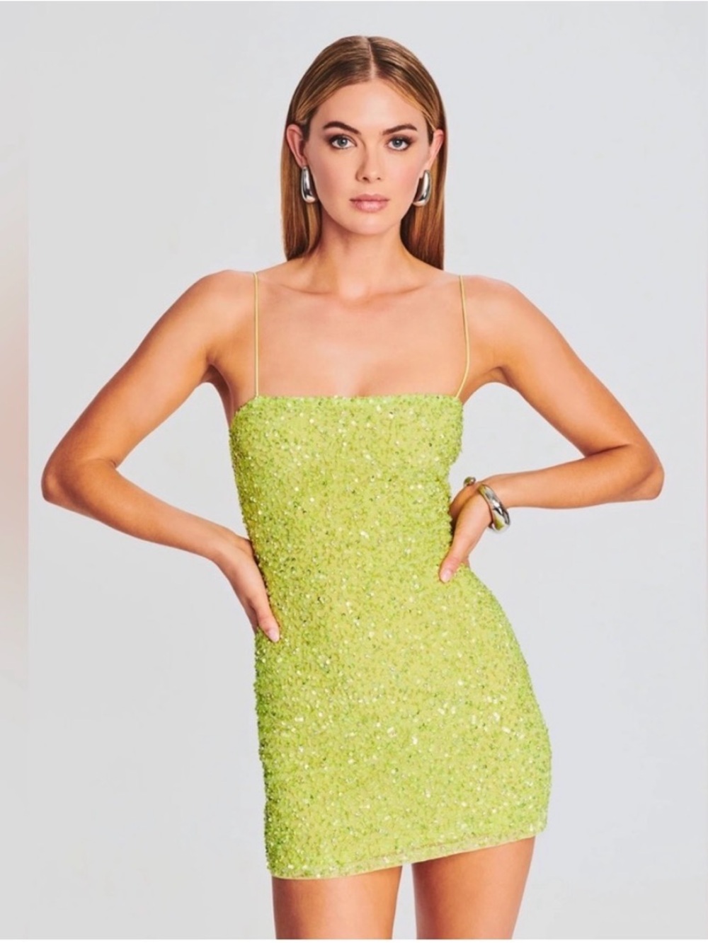 Retrofete Dionne (size L) sequenced Lime Green mini Dress